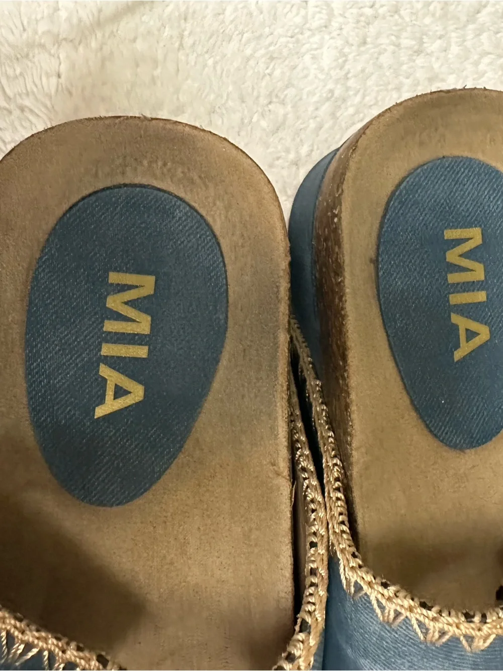 MIA Kids Denim Blue Double-Buckle Slide Sandals with Gold Buckles